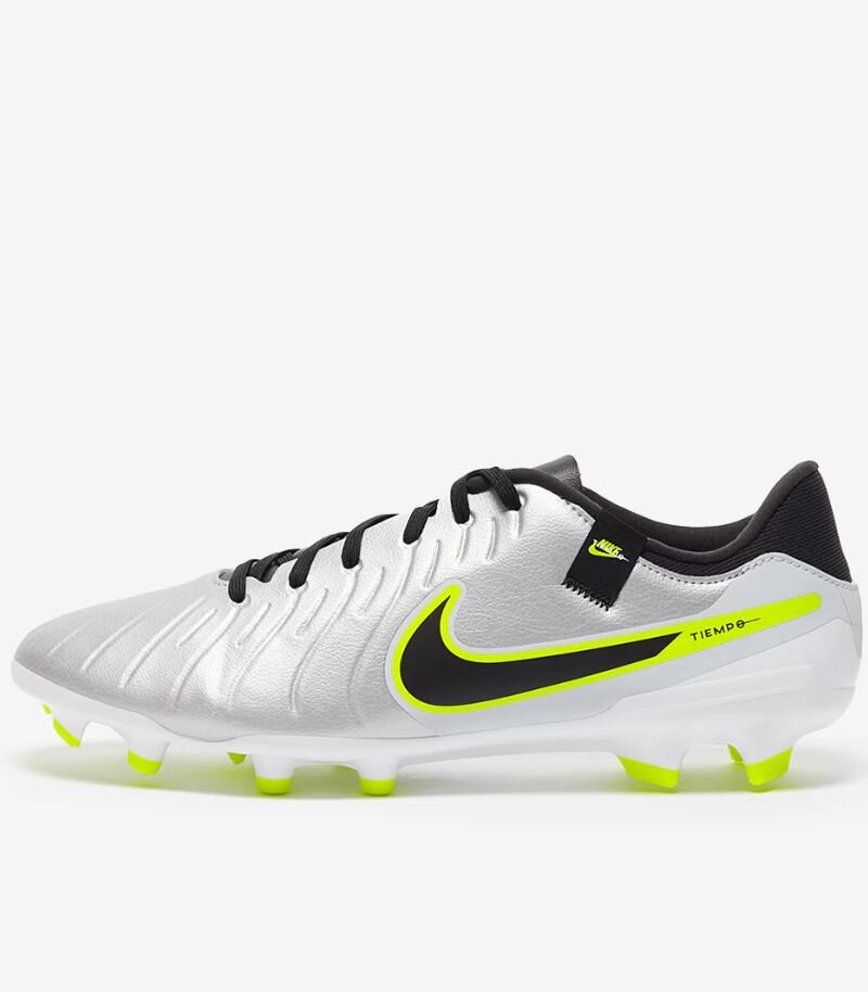 nike tiempo legend x football boots in silver with lime green and black details 